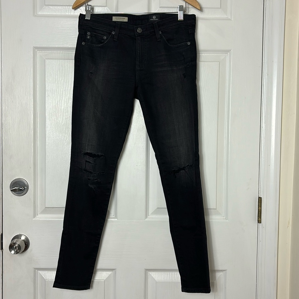 AG the legging ankle super skinny ankle blsck jeans size 28 Regular distressed